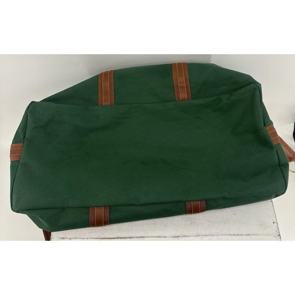 VTG Ralph Lauren Green Duffle Bag Fragrance Weekender Brown Trim Extra Large 30